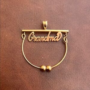 14K Solid Gold 'Grandma' Charm Holder 2 gold spacer bead Pendant